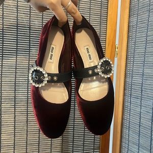 Miu Miu jewel strap velvet ballet flat